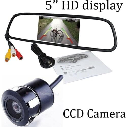 5-Inch HD Mirror Monitor DC12V 800*480 DC12V Car Monitor and Anti fog glass Car Rear View Reverse Backup Waterproof CMOS Camera