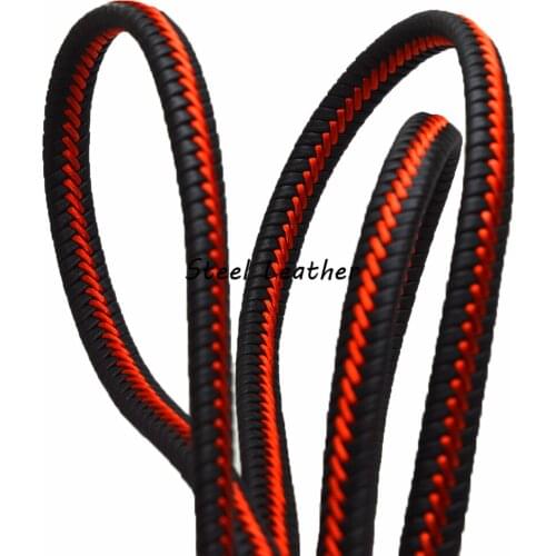 5m/lot Approx 11.5*6mm black Red Wide Braided Leather Cord Bracelet Findings Flat Leather Rope Thread For DIY Jewelry Making