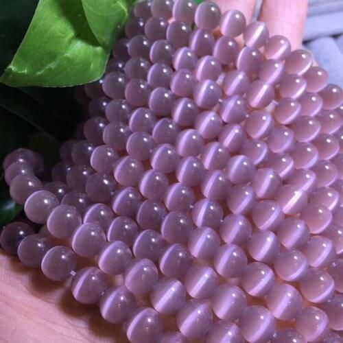 6-12mm Rose Pink Purple Cats Eye Stone Semi-finished Ball Hand-made Diy Bracelet Necklace 14"