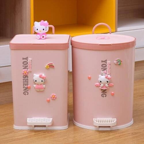 7L/9L Cartoon Cute Trash Can Foot Pedal Home Living Room Bedroom Kitchen Garbage Bin with Lid Plastic Bucket Pink