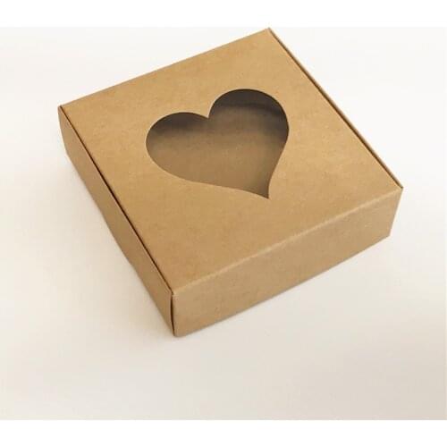 90pcs 9.5x9.5x3cm brown box with Heart shape,lovely gift packing boxes
