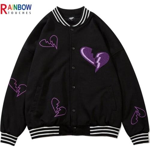 Rainbowtouches 2021 West Coast Baseball Uniform Heart Embroidery Casual Hip Hop Oversize Couple Jacket