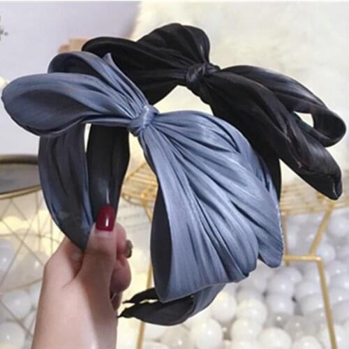 Big Hair Bow Headband for Women Headwear Solid Fabric Fold Bow Hairband Girls Lovely Bowknot Head Band Adults Bow Hairband