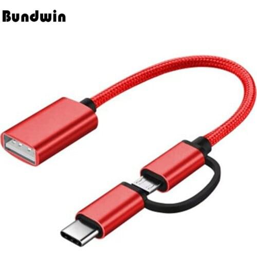 Bundwin Type-C Micro USB To USB Converter Data Sync Adapter 2 In 1 USB 2.0 OTG Adapter Cable For Cellphone Charging Cable Line