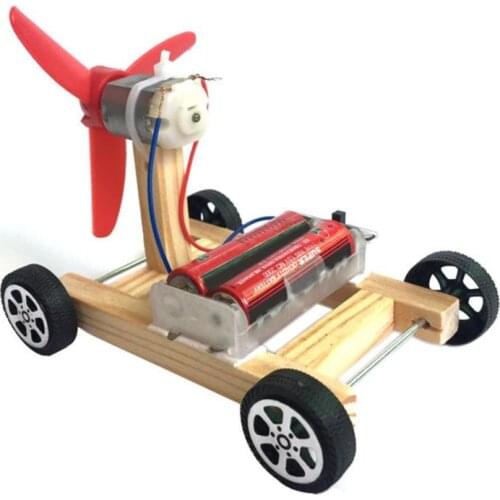 DIY Wooden Wind Car Toys Creative Single-wing Wind Car Assembly Model Kit Science Experiment Leaning Toys as Gift For Children