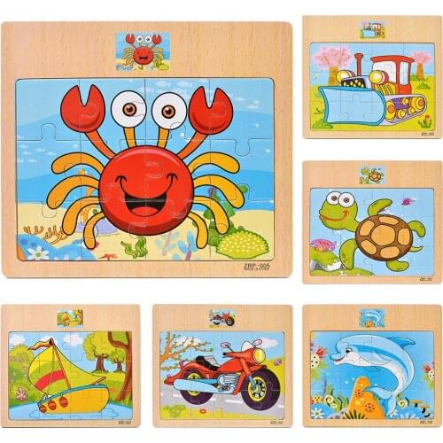 Kids Wooden Jigsaw Puzzles Toy Vehicle Car Animal Jigsaw Puzzles DIY Assembly Early Learning Educational Toys For Kids