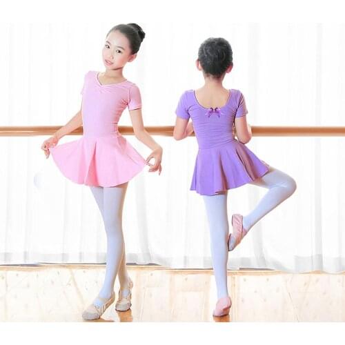 2Pcs Child Girls Ballet Dance Dress Match Shorts Gymnastic Practice Stage Performance Pink Purple Rose Red Costume