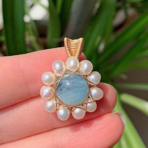 Elegant Baroque Natural Freshwater Pearl Pendants for Necklace Big Flower Real Stone Blue Quartz Purple Crystal Pendant Women