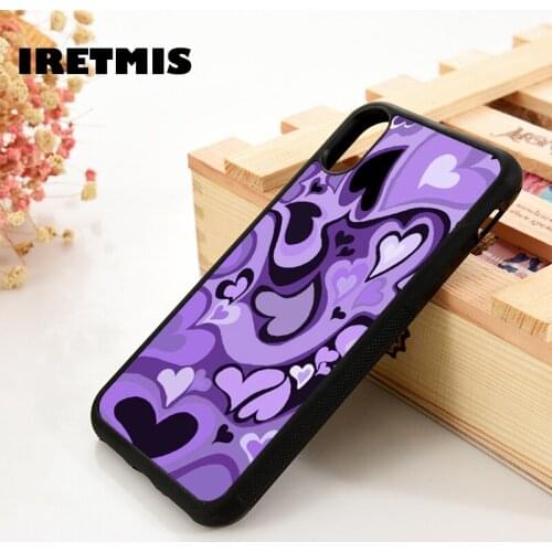 Iretmis 5 5S SE 6 6S Silicone Rubber Phone Case Cover for iPhone 7 8 Plus X Xs 11 12 MINI Pro Max XR Purple love heart pattern