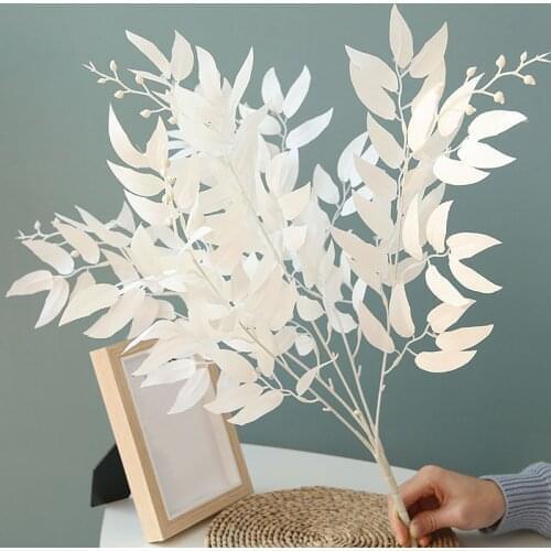 Artificial White Flower Plant Wedding Bouquet Decoration Plastic Flower Home Vase Decor Xmas Eucalyptus Leaves Fake Green Grass