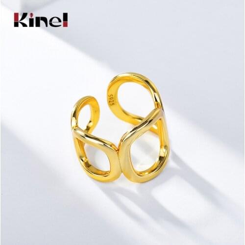 Kinel European and American Fashion Exaggerated Hollow Width Surface 18K Real Gold Plated Rings for Women Silver 925 Jewelry