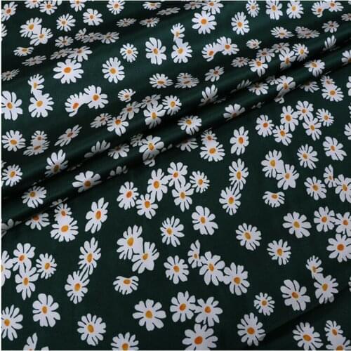 1 Meter Natural Silk Fabric Summer Daisy Printing Stretch Satin Shirt Dress