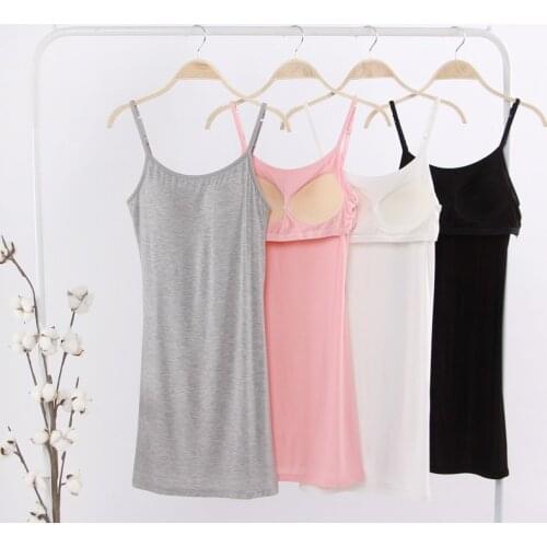 Summer Housewear Nightdress Modal with Bra Cup One Womens Sexy Bottom Skirt Nightgown Sling Nightwear Sleepwear Sleeveless