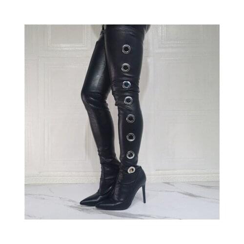 Fashion Sexy Black Women High Heels Boots Female Thigh High Hollow Out Over The Knee Boots Ladies High Heel Shoes New Long Boot