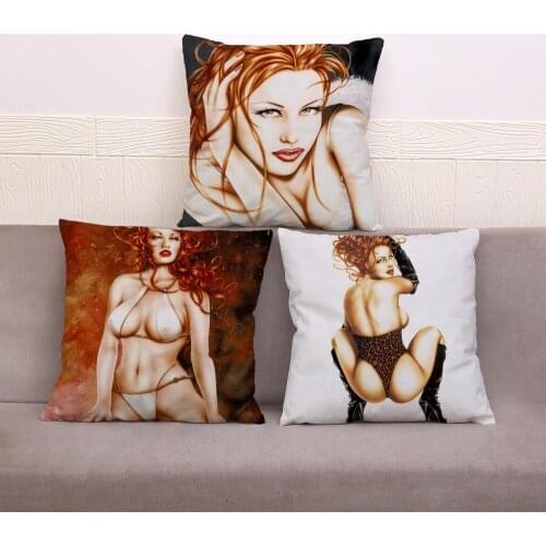 Cartoon Sexy Girl Lady Print Cushion Cover Super Soft Short Plush Pillow Case 45*45 Pillows Covers Sofa Home Decor Pillowcase
