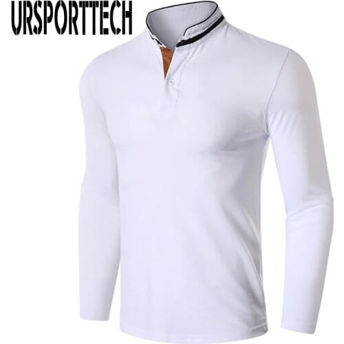 URSPORTTECH Solid Color T Shirt Men Spring Autum 2020 New Mens Long Sleeve Polo T Shirt for Men Business Golf T-shirts Tops Tee