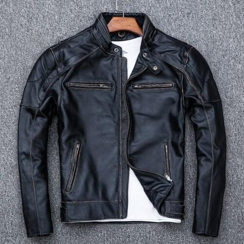 2020 New Arrival Men Brand Vintage Genuine Leather Large Size Slim Fit Cowskin Motorcycle Biker Coat Retro Bomber Jacket