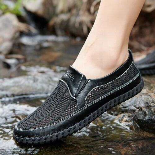 SHENCE Mens Casual Shoes Summer Loafers Breath Mesh Man Running Non-slip Soft Soles Tennis Outdoor Plus Size Men Hiking Shoes