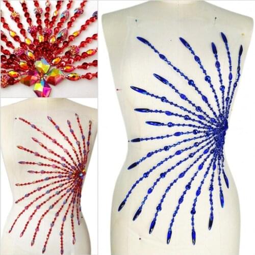 HANDMADE Blue Red 25x47cm Diy Clothes Costumes Accessories Sew on Beads Sequins Rhinestones Appliques Patches Sewing For dress