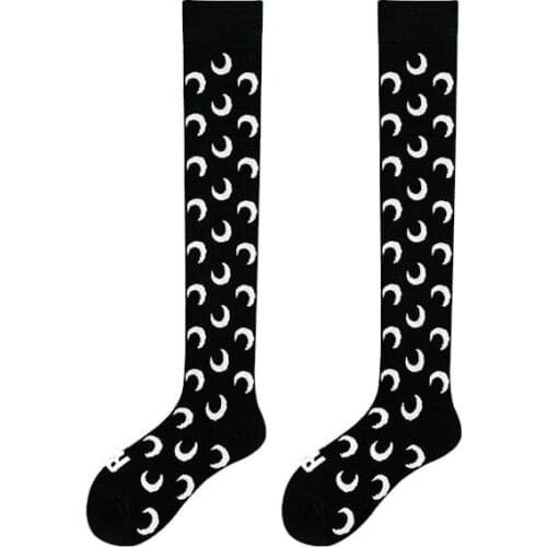 New Japanese Korean Gothic Harajuku Vintage Cotton Socks Moon Black Punk Streetwear Sweet Girls Preppy Style JK Long Socks