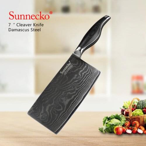 SUNNECKO 7" inch Cleaver Chef Knife Kitchen Knives Japanese Damascus VG10 Steel Razor Sharp Pakka Wood Handle Meat Cutting Tools