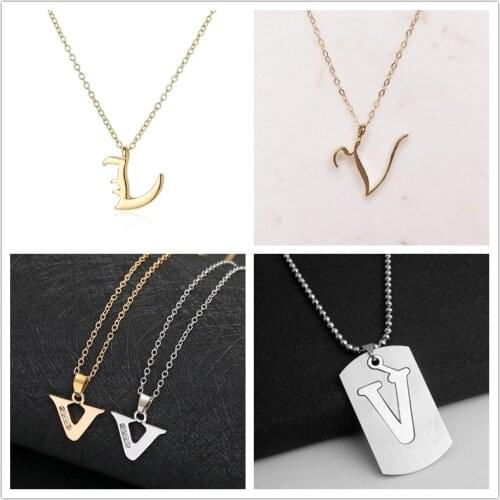 Gift Family mom name Initial Letter V monogram alphabet Stainless steel alloy 26 English word sign pendant Necklace jewelry