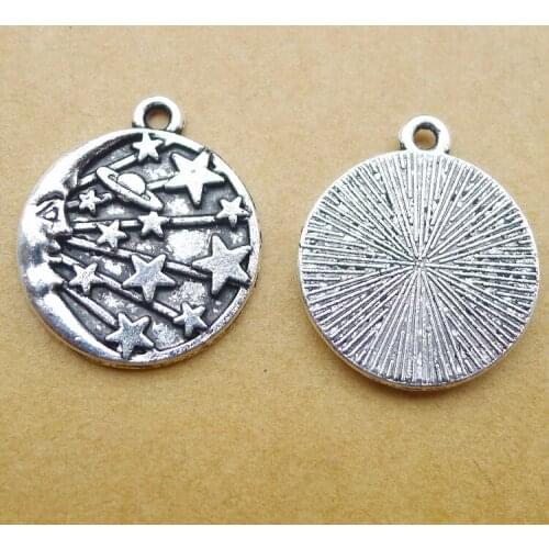 8pcs/Lot 20x22mm Antique Silver Color Crescent Moon Stars Charms Pendant For Jewelry Making DIY Jewelry Findings