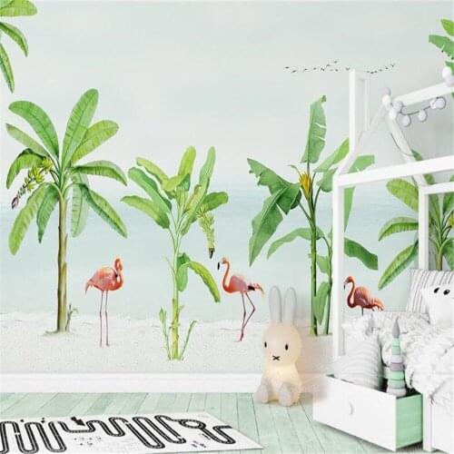 Milofi custom wallpaper wall covering Nordic small fresh seaside banana tree flamingo background wall