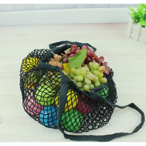 Portable Reusable Drawstring Shopping Grocery Cotton Storage Bag Hand Tote Net Mesh Net Woven String Ecology Market Shopping Bag