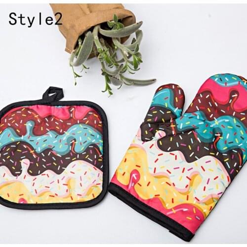 2pc/set Non-slip Microwave Baking BBQ Glove Cotton Cute Oven Mitts Heat Resistant Linen Potholders Kitchen Cooking Tools Mitten