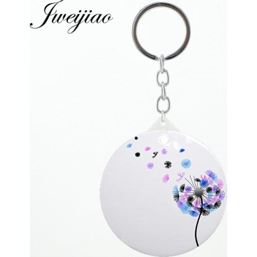 JWEIJIAO white simple Dandelion keyring make up mirror Fashion Brand ink painting Tools Accessories pocket mirror DD04