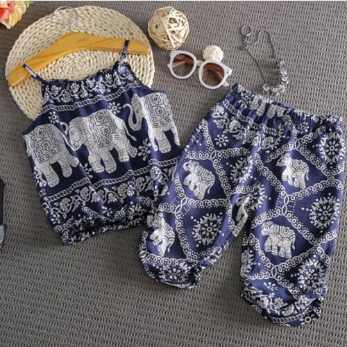 Pudcoco US Stock New Style Fashion Baby Kids Girls Clothes Elepahnt Vest Tops+Long Pants Summer Girls Clothing Set