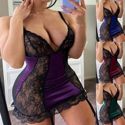 Sexy Lace Satin Nightwear Babydoll Erotic Costumes Underwear plus size Lingerie Sexy Hot Women erotic Porno Dress For Sex Female