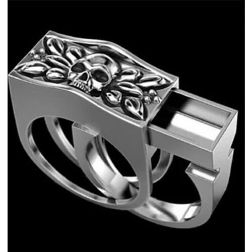 Alloy Metal Punk skeleton medicine box storage finger ring New Style jewelry
