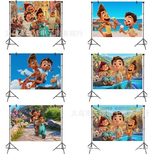 Disney Pixar Luca Childrens Party Birthday Backdrop Banner Cartoon Pattern Photography Background Bedroom Decoration 1.27x0.7m