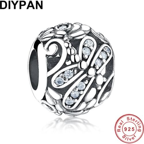 Vintage 925 Sterling Silver Dragonfly Meadow Charm Fit Original Charms Bracelet Pendant Beads DIY Women Jewelry