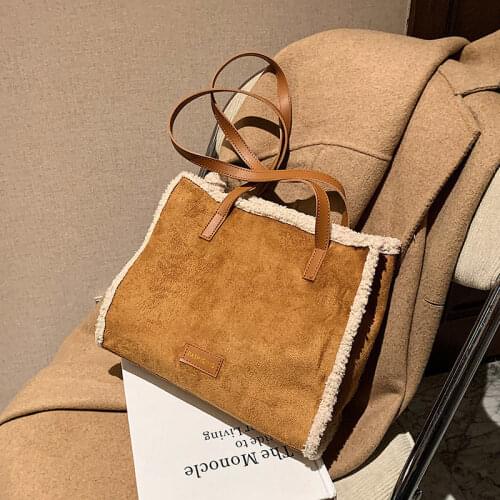 Lamb Hair Large Capacity shoulder Bag Female 2021 winter Portable school girl Tote Bag wool suede casual shopper female bag