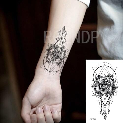 Waterproof Temporary Tattoo Sticker Eye Rose Triangle Geometric Dreamcatcher Feather Fake Tatto Flash Tatoo for Girl Women Men
