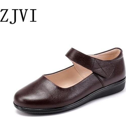 ZJVI Woman Fashion 2020 Women Genuine Leather Spring Autumn Ladies Mother Girls New Causal Shoes Sneakers Round Toe Flats