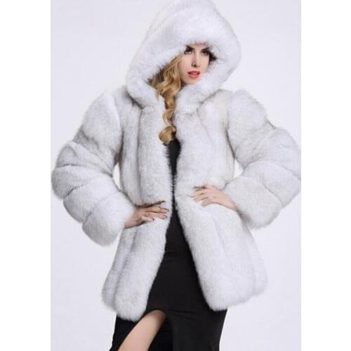 2020 Winter Thicker Warm Faux Fur One Piece Imitation Mink Coat Fox Fur Splicing Hood Long Sleeve Fur Jackets for Women Outwear