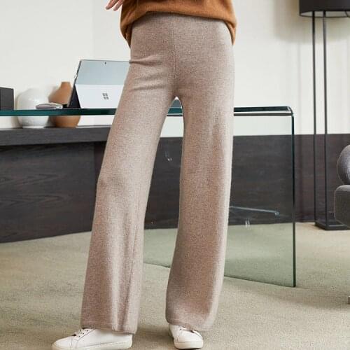 Women 100% Cashmere And Wool Pants New Autumn Winter Soft Waxy Comfortable High-Waist Knitted Female 6 Color Wide Leg Pants