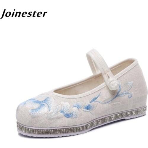 Fabric Women Wedge Shoes chaussure femme Rubber Sole Ladies Casual Pumps Retro Mary Jane Dress Shoes for Spring Autumn Sandals