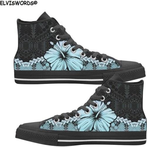 ELVISWORDS Shoes Women Polyneisan Hibiscus Design Classic High Style Canvas Vulcanized Shoes for Women Ladies Lace Up Flats New