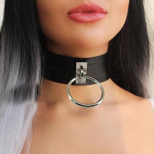 Punk Leather Choker Gothic Women Metal Buckle Belt Necklace Sexy Bondage Harness Gothic Necklace Exotic Accessories