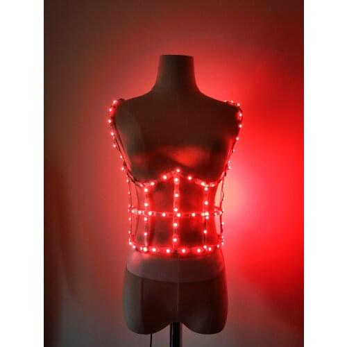 Woman Sexy LED Cage Corset Girls Halloween LED dress gogo dance Ladies Light up outfit suit LED Costume clubwear pa