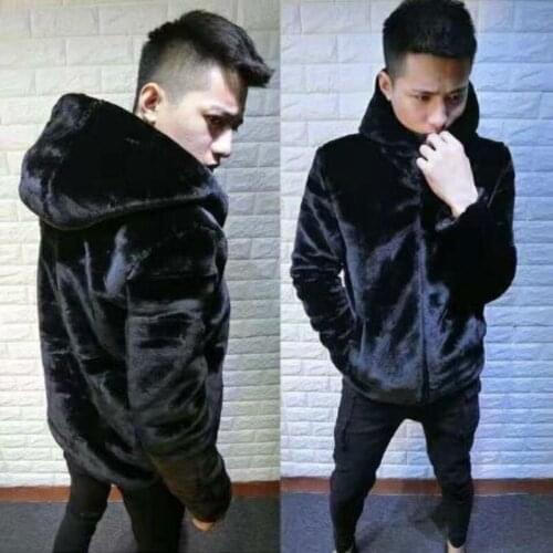 Winter Imitation Fur Coat Mens Coat Casual Hooded Thick Cotton Coat Imitation Mink Plush Fur Coat Mens Coat