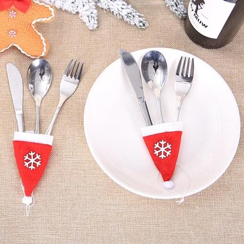 10pcs New Year 2021 Christmas Tableware Fork Knife Holder Cutlery Bag Noel Christmas Decorations for Home Dinner Table Xmas Gift