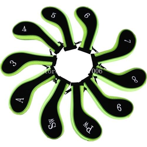 High Quality 10Pcs Rubber Neoprene Head Cover Golf Club Iron Putter Protect Set Number Printed with Zipper Long Neck Iron Covers