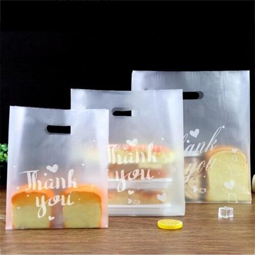 10Pcs Thank You Print Plastic Transparent Matte Portable Storage Handbag Flower Dessert Event Gifts Package Party Decor Supplies