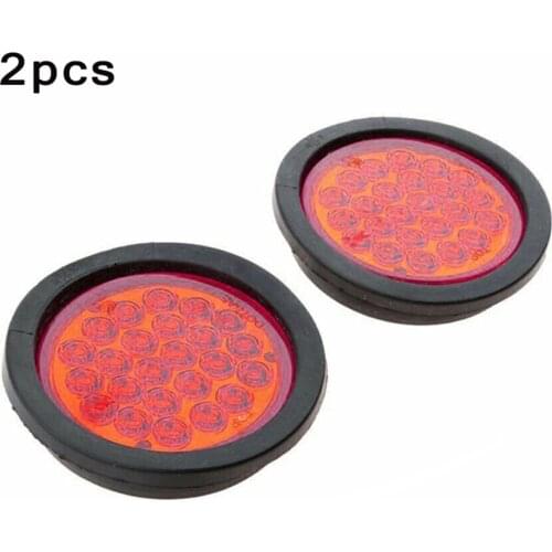 12V Round Truck Tail Light Wires With Rubber Cover 2pcs 4Inch Stop Turn Tail Brake Light Red